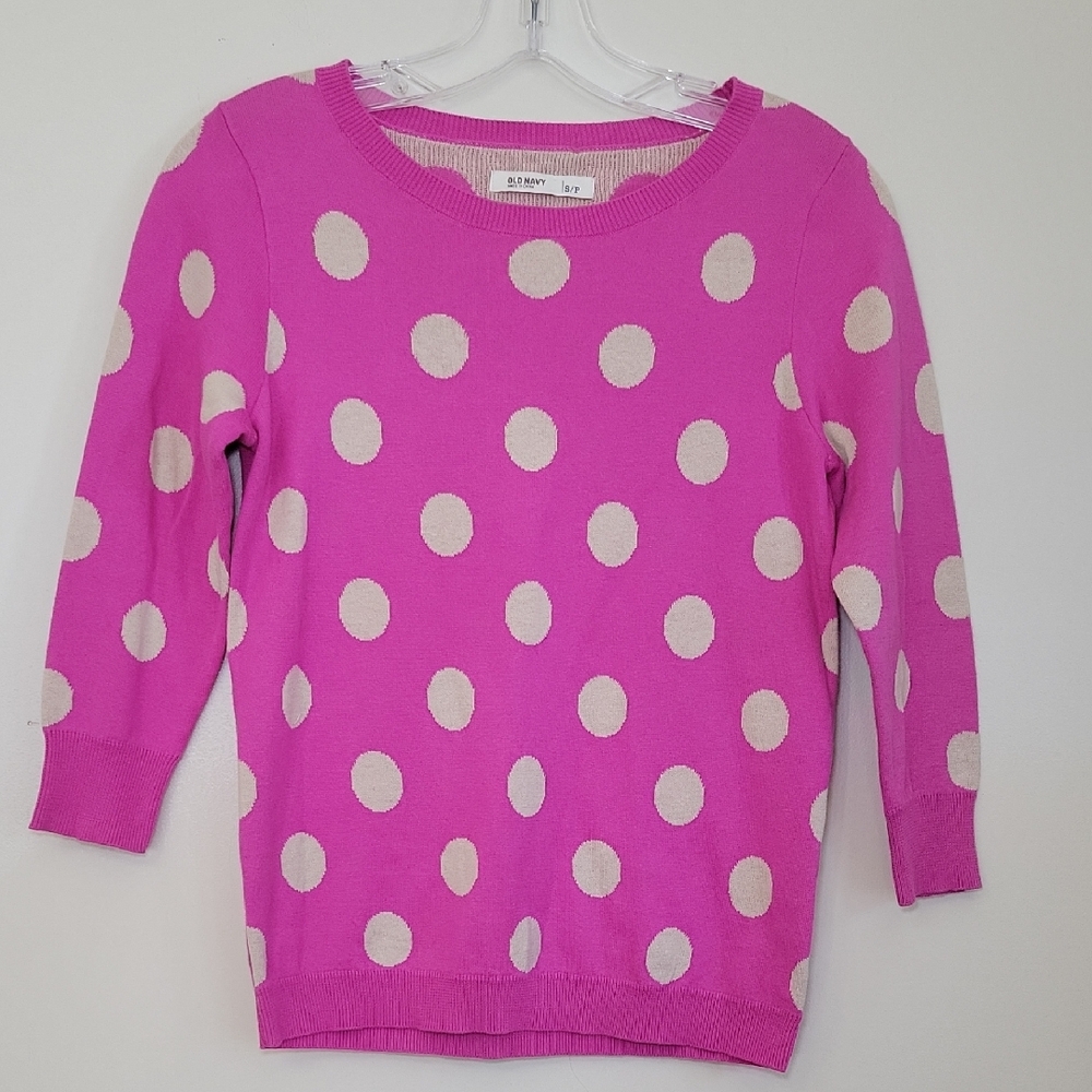 Old Navy Sweater 3/4 sleeves Polk A Dot Woman's Small Pink/Cream